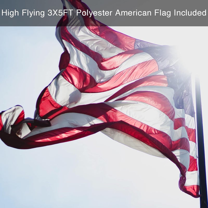 DonSail Black Flag Poles for Outside - 8.5FT Metal Outdoor Yard Flag Pole Holder with 2 Prongs Base - 3x5FT American Flag with Pole - Image 4